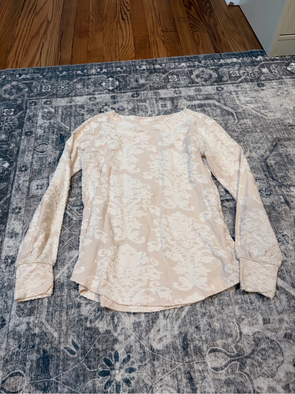 LOFT Cream Lace Jacquard Long-Sleeve Top